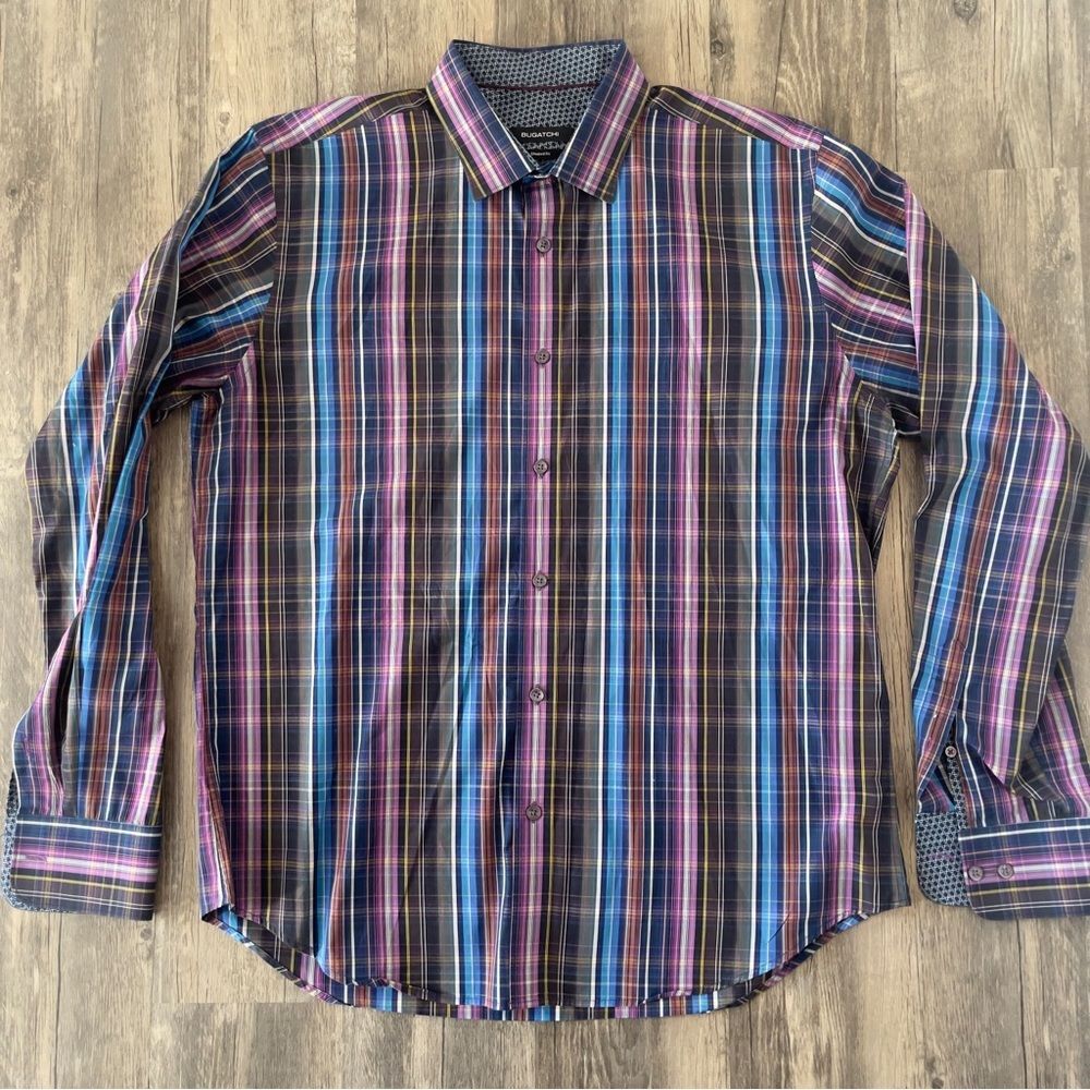 Bugatchi Uomo Men’s Shaped Fit Collared Button Down Dress Shirt Size Large